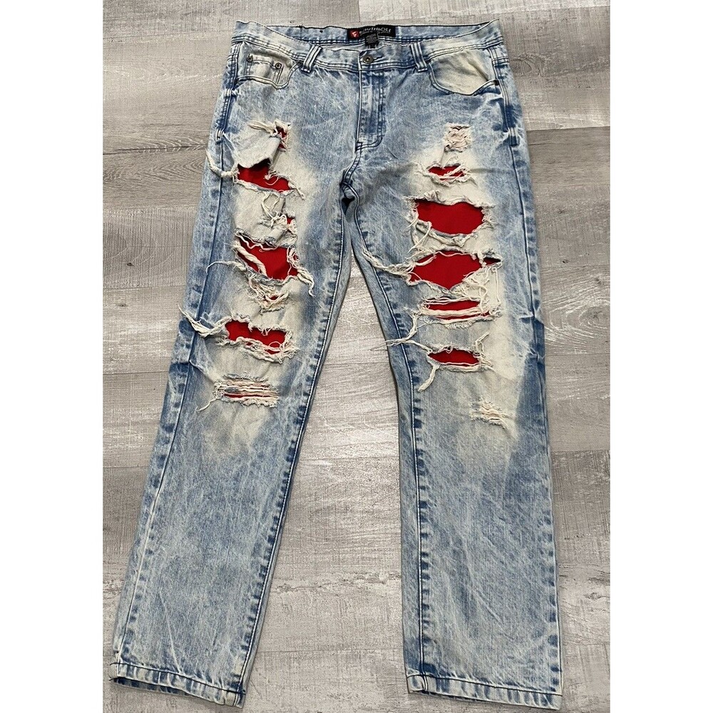 Southpole Men's Denim Jeans Size 38x32 Acid Wash Distressed Jeans Y2K Rn82628